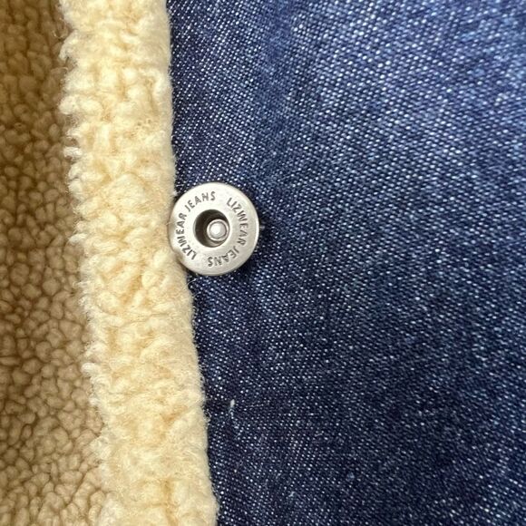 Vintage Liz Claiborne Jeans Denim Vest Sherpa Dark Blue Cream Cottton Size L - Picture 6 of 8